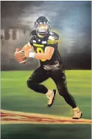  ??  ?? Dino Nicosia has been painting portraits of Tiger-Cat players for years. Here is how the portrait of Jeremiah Masoli progressed from the original sketch.