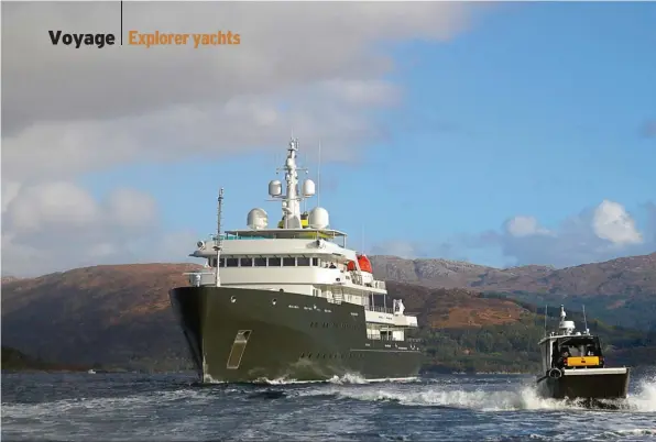  ??  ?? Yersin, 77 m, est un yacht d’expédition privé, armé par François Fiat. Il a été construit chez Piriou à Concarneau en 2015.