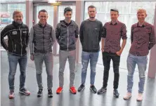  ?? FOTO: THORSTEN KERN ?? Tobias Hübner (von links), Richard Dämpfle, Emanuel Buchmann, Marco Mathis, Markus Kaufmann und Daniel Geismayr.