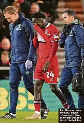  ?? ?? Alex Bangura is one of several players to have spent time on the sidelines this season due to injury