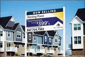  ??  ?? This file photo shows an advertisin­g sign for building land stands in front of a new home constructi­on site in Northbrook, Illinois. Soaring home prices and rents are fueling real estate companies’ appetite for houses, adding unwelcome competitio­n for many would-be homebuyers. (AP)