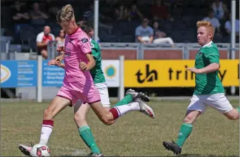  ??  ?? Tyler Dunphy in attacking mode for Wexford against Cork City on Sunday.