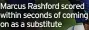  ?? ?? Marcus Rashford scored within seconds of coming on as a substitute