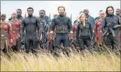  ?? Chuck Zlotnick Marvel Studios ?? DANAI GURIRA, left, Chadwick Boseman, Chris Evans, Scarlett Johansson and Sebastian Stan.