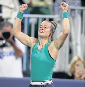  ??  ?? Maria Sakkari celebrates after beating Venus Williams in San Jose.