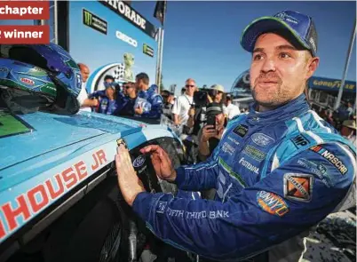  ?? Chris Graythen / Getty Images ?? Ricky Stenhouse Jr. figures to be known as much more than Danica Patrick’s boyfriend following his GEICO 500 victory Sunday at Talladega, Ala.