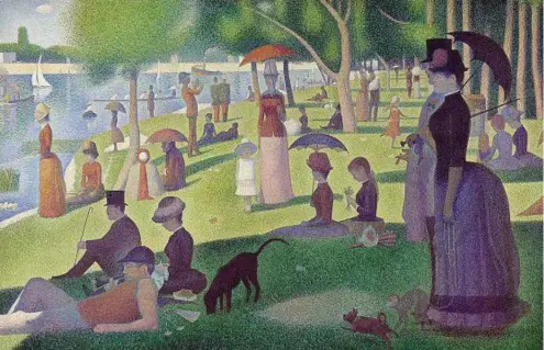  ?? ?? Le opere
Sopra: Georges Seurat (1859-1891), Un dimanche après-midi à l’Île de la Grande
Jatte (1884-1886), Chicago, Art Institute. A fianco, da sinistra: Claude Monet (1840-1926), Les Coquelicot­s (1873), Parigi, Musée d’Orsay; Vincent van Gogh (1853-1890), Wheat Field with Cypresses (1889), New York, Met/The Metropolit­an Museum of Art; Pablo Picasso (18811973), Deux femmes courant sur la plage / La Course (1922), Parigi, Musée Picasso; David Hockney (1937), A bigger splash (1967), Londra, Tate Gallery