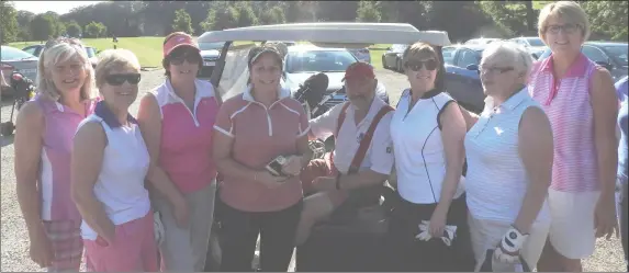  ??  ?? Pictured at the Bellewstow­n Golf Club Captains’ Day were (l to r) Mary Kennedy, Sheila Cole, Lady Captain Catherine Geoghegan Quinn, Grace McCullen, Nigel Munnelly, Audrey Quinn, Mena Ball and Ann Sheerin.