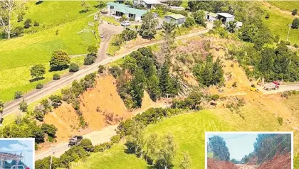  ?? Photos / NZTA ?? Work crews clear one of the many landslips on SH25 near Ku¯ aotunu.