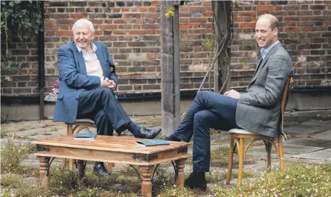  ?? Getty ?? David Attenborou­gh and Prince William discuss the Earthshot Prize at Kensington Palace, London, on Thursday