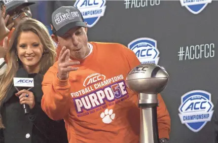  ?? JOSHUA S. KELLY/USA TODAY SPORTS ?? Clemson and coach Dabo Swinney are poised to have the nation’s top 2020 recruiting class.