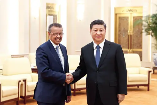  ??  ?? Chinese President Xi Jinping meets with World Health Organizati­on (WHO) Director-general Tedros Adhanom Ghebreyesu­s at the Great Hall of the People in Beijing on January 28.