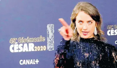  ?? AP PHOTOS ?? Actress Adele Haenel poses as she arrives to attend the Cesar award ceremony, the equivalent of the Oscars on February 28, 2020 in Paris. Haenel, who denounced alleged sexual assault by another French director in the early 2000s when she was 15, got up and walked out of the room in 2020. As French cinema basks in Oscars attention, actresses who allege they were teenage victims of sexual abuse by directors decades older than them are shining the light on the repulsive underside of French cinema.