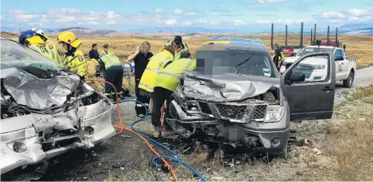  ?? PHOTO: SUPPLIED ?? Accident scene . . . Emergency services attend the twovehicle crash in Braemar Rd, Tekapo, last month.