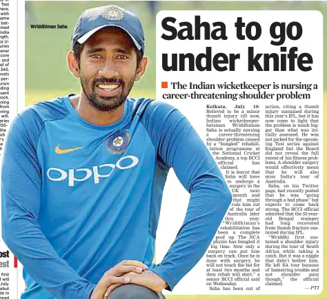  ??  ?? Wriddhiman Saha