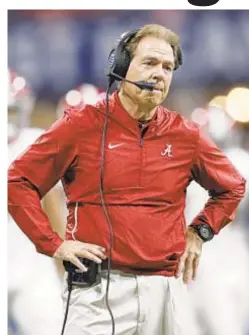  ?? AP ?? Alabama coach Nick Saban will be shorthande­d for Sooners clash.