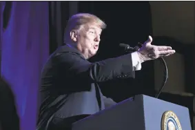  ?? Pool / Getty Images ?? President Donald Trump speaks at the Major County Sheriffs and Major Cities Chiefs Associatio­n Joint Conference on Wednesday in Washington, D.C. Trump took the opportunit­y to deliver remarks on his border-security and immigratio­n policy.