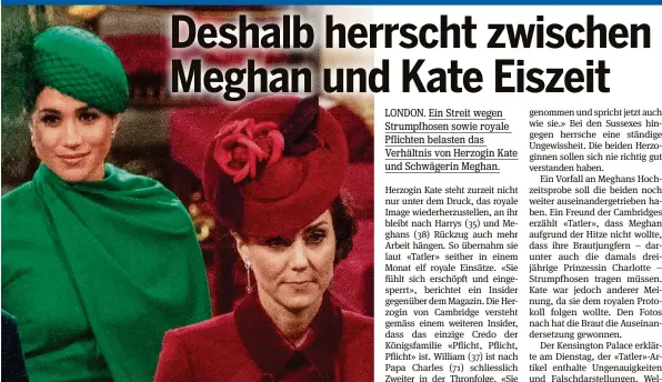  ?? AP ?? Meghan und Kate, die Gattinnen von Harry und William, sind sich nicht grün.