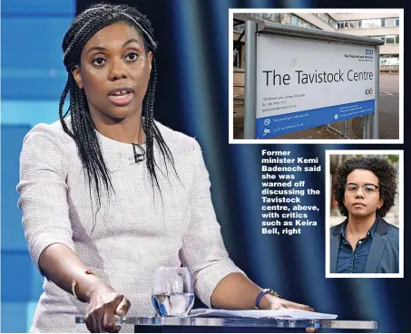  ?? Picture: JONATHAN HORDLE/ITV ?? Former minister Kemi Badenoch said she was warned off discussing the Tavistock centre, above, with critics such as Keira Bell, right