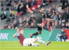  ?? REUTERS ?? Man City’s Raheem Sterling, top, in action during a match this season.