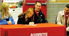  ?? MARK HUMPHREY ENTERPRISE-LEADER ?? Payton Wiedner signs a national letter of intent to play women’s college softball for Crowder College, of Neosho, Mo. Wiedner played in the Arkansas High School Coaches Associatio­n All-Star softball game on Tuesday at the University of Central Arkansas...