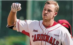  ?? BASEBALL BUNDESLIGA ?? Brendon Dadson receives congratula­tions from his Cologne Cardinals teammates during the German elite baseball league regular season this year.