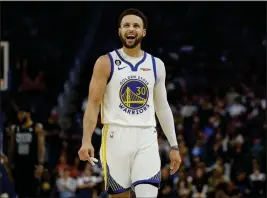  ?? NHAT V. MEYER — BAY AREA NEWS GROUP ?? The Golden State Warriors' Stephen Curry (30) yells while walking on the floor near the end of their 120-116loss to the Brooklyn Nets late in the fourth quarter at the Chase Center in San Francisco on Sunday, Jan. 22.