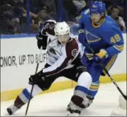  ?? BILL BOYCE — THE ASSOCIATED PRESS FILE PHOTO ?? St. Louis Blues’ Ivan Barbashev (49), of Russia, chases Colorado Avalanche’s Matt Duchene (9) during the first period of an NHL hockey game, in St. Louis. Moves made before and at the draft were just the start of some big shakeups around the NHL going...