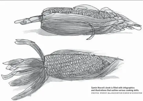  ?? PHOTOS: WENDY MacNAUGHTO­N/SIMON & SCHUSTER ?? Samin Nosrat’s book is filled with infographi­cs and illustrati­ons that outline various cooking skills.