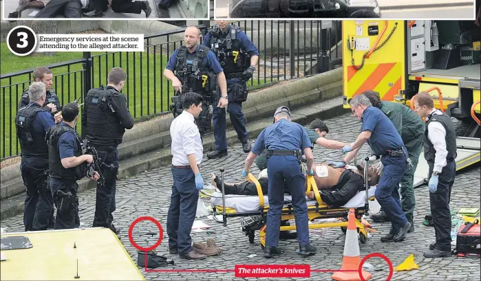  ??  ?? Emergency services at the scene attending to the alleged attacker.