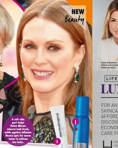  ??  ?? A soft side part helps Helen Mirren (above) look fresh, while ageless Julianne Moore opts for warm tones to enliven her locks.