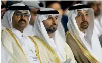  ?? AFP ?? Suhail bin Mohammed Faraj Al Mazroui, UAE Minister of Energy (centre); Mohammed bin Saleh Al Sada, Qatar’s Minister of Energy; and Khalid Al Falih, Saudi Arabia’s Minister of Energy, Industy and Mineral Resources, at the third GCC Petroleum Media Forum...