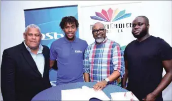  ??  ?? L-R: Alex Iwobi’s Dad, Chuka Iwobi; Arsenal and Super Eagles star footballer, Alex Iwobi; Managing Director, MultiChoic­e Nigeria, John Ugbe and ChineduFre­d Obasi, Commercial Agent for Alex Iwobi during the signing ceremony of Alex Iwobi as the new face...