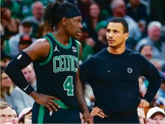  ?? MATTHEW J. LEE/GLOBE STAFF ?? Celtics guard Jrue Holiday, taking his cue from coach Joe Mazzulla, has shot nearly 41 percent from the 3-point line in his past seven games.