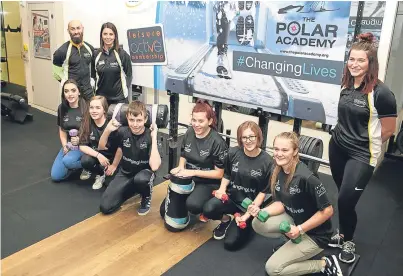  ??  ?? Fife Sports and Leisure Trust’s gym staff, back, from left: Matthew Spence, Clare Mitchie and Keeley Briars, who are on hand to help the team from Lochgelly High School with their fitness preparatio­n. The team comprises, front, from left: Daisy George,...