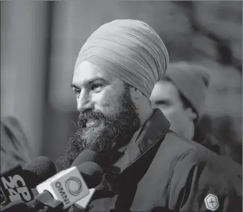  ?? CP PHOTO ?? Federal NDP Leader Jagmeet Singh speaks during a press conference to comment on the cuts made by Ontario Premier Doug Ford to planned Ontario Francophon­e universiti­es, in Toronto on Thursday.