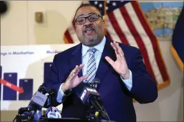  ?? FRANK FRANKLIN II — THE ASSOCIATED PRESS, FILE ?? Manhattan District Attorney Alvin Bragg speaks during a news conference about the trial regarding hush money payments allegedly made by Donald Trump during the 2016 election.