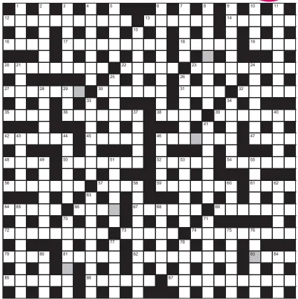  ?? ?? FOR A CHANCE TO WIN £750: Solve crossword to reveal the word reading down the shaded boxes. HOW TO ENTER: Call 0901 293 6231 and leave six-letter answer and details, or TEXT 65700 with the word XWORD, your answer and name. Texts and calls cost £1 plus standard network charges. One winner chosen from all correct entries received between 00.01 today (Saturday) and 23.59 tomorrow (Sunday). UK residents aged 18+, excl NI. Full terms apply, see Page 50. NEED A CLUE? Text HINT to 65700 for six answers, or call 0901 293 6235. Texts and calls cost £1 plus standard network charges. Today’s clues available from 00.01 Saturday to 23.30 on Sunday.