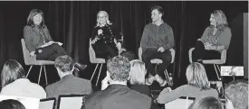  ?? [PHOTO BY TRACY REECE, FOR THE OKLAHOMAN] ?? From left, Rhonda Hooper moderates a panel of entreprene­urs including Heather Paul, Good Egg Dining Group; Jeff Ragan, KiZE; and Robin Smith, WeGoLook.