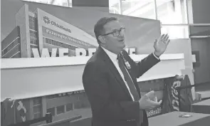  ?? LORRIE CECIL/THISWEEK ?? Dr. Kevin Lutz, president of Ohiohealth Pickeringt­on Methodist Hospital, discusses the expansion project Monday. A fall 2023 opening is expected, Lutz said.