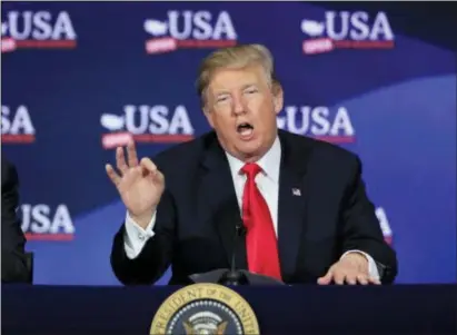  ?? MANUEL BALCE CENETA — THE ASSOCIATED PRESS ?? In this photo, President Donald Trump speaks during a roundtable discussion on tax reform at Cleveland Public Auditorium and Conference Center in Cleveland, Ohio. Trump says he will announce his decision on whether to keep the U.S. in the Iran nuclear...