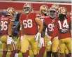  ?? Tony Avelar / Associated Press ?? Rookie Colton McKivitz (68) was a thirdteam AllAmerica­n last year as a tackle at West Virginia. He has seen time at guard in the 49ers’ past two games, sharing time with ninthyear veteran Tom Compton.