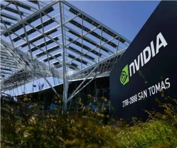  ?? Philip Pacheco/Bloomberg ?? Nvidia headquarte­rs in Santa Clara, Calif. The trillion-dollar chipmaker is now partnering with, or directly powering, a slew of Pittsburgh AI projects, including Abridge’s notation platform for doctors, Ansys’ simulation software and Agility Robotics’ friendly warehouse humanoids.