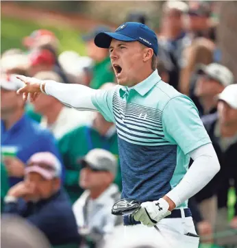  ?? ROB SCHUMACHER, USA TODAY SPORTS ?? Jordan Spieth shot a 9 on No. 15 and finished at 3 over in the first round of the Masters.