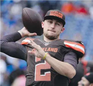  ?? GETTY IMAGES ?? The Saskatchew­an Roughrider­s are denying a report that they worked out troubled former Cleveland Browns quarterbac­k Johnny Manziel, who is on the Hamilton Tiger-Cats’ negotiatio­n list and off-limits to rival CFL teams. Manziel and his agent are also...