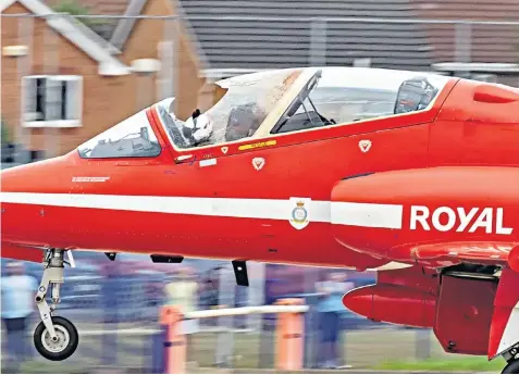  ?? ?? A Red Arrow jet with a smashed cockpit after it was hit by a bird at Rhyl Air Show