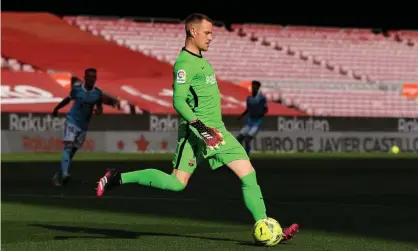  ??  ?? Marc-André ter Stegen played Barcelona’s home defeat by Celta Vigo on Sunday but has since said a problem with his knee will rule him out of Euro 2020. Photograph: David Ramos/Getty Images