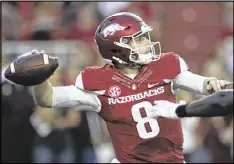  ?? SAMANTHA BAKER / ASSOCIATED PRESS ?? Austin Allen, who has helped Arkansas earn a No. 17 ranking, says of Saturday’s test against No. 10 Texas A&M, “We’re ready for it.”