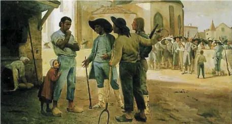  ?? | PHOTO : JULES GABRIEL HUBERT-SAUZEAU / MUSÉE DE NIORT ?? Sur cette peinture de 1900 signée Jules Gabriel Hubert-Sauzeau, les insurgés demandent à Jacques Cathelinea­u de prendre la tête de la révolte, le 13 mars 1793, marquant le début de la guerre de Vendée.