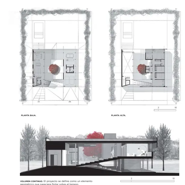  ?? ?? VOLUMEN CONTINUO. El proyecto se define como un elemento geométrico que pareciera flotar sobre el terreno